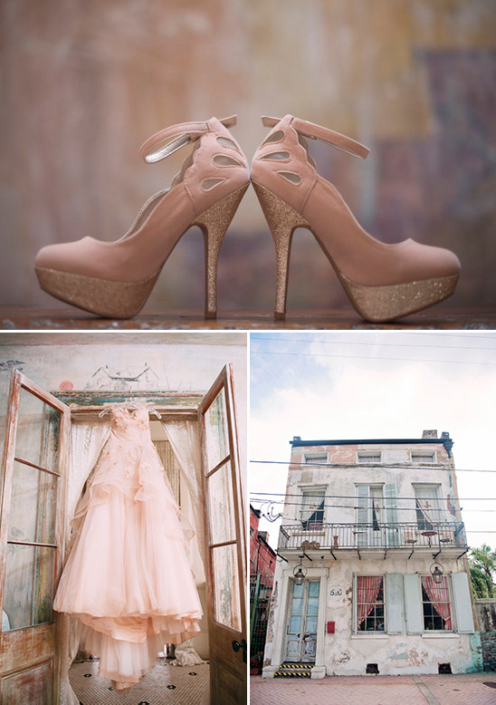 soft pink wedding shoes at New Orleans venue Race & Religious