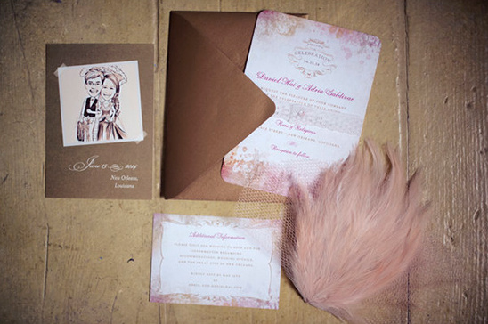 pink and brown wedding invite