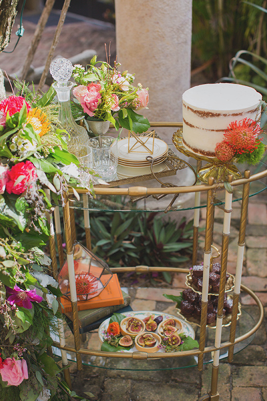 glam food cart used as cake table