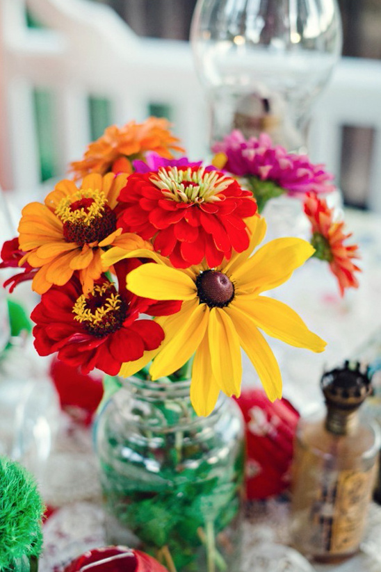 bright and playful centerpiece flowers