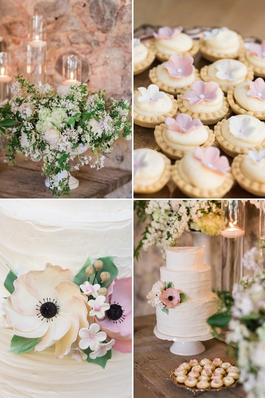 cake table with mini tarts and floating candle decor