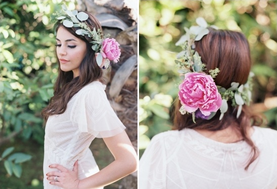 Beautiful woman with a flower crown and a elegant dress