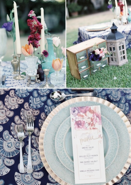 Elegant wedding table setting with flowers and menu details