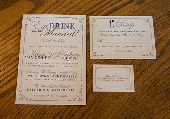 Elegant wedding invitation with RSVP card and website details