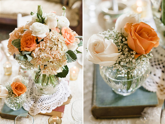 Elegant flower arrangement with orange roses on a table