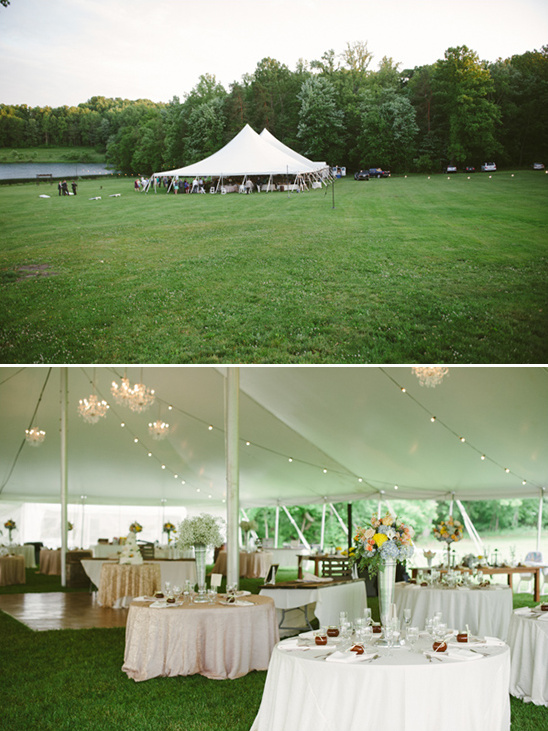 Wedding tent set up for an outdoor ceremony on the lawn