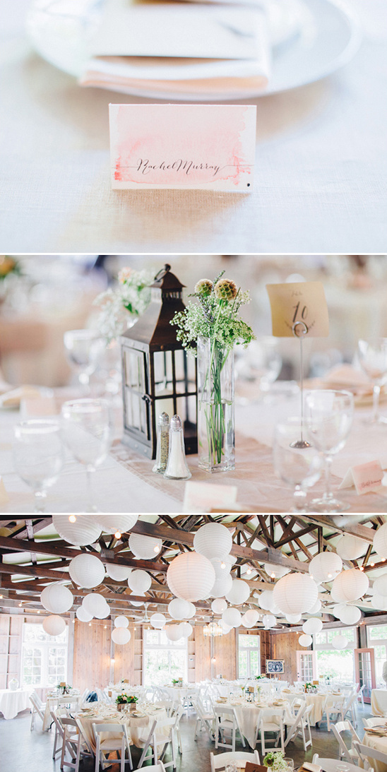 pink and white rustic reception decor