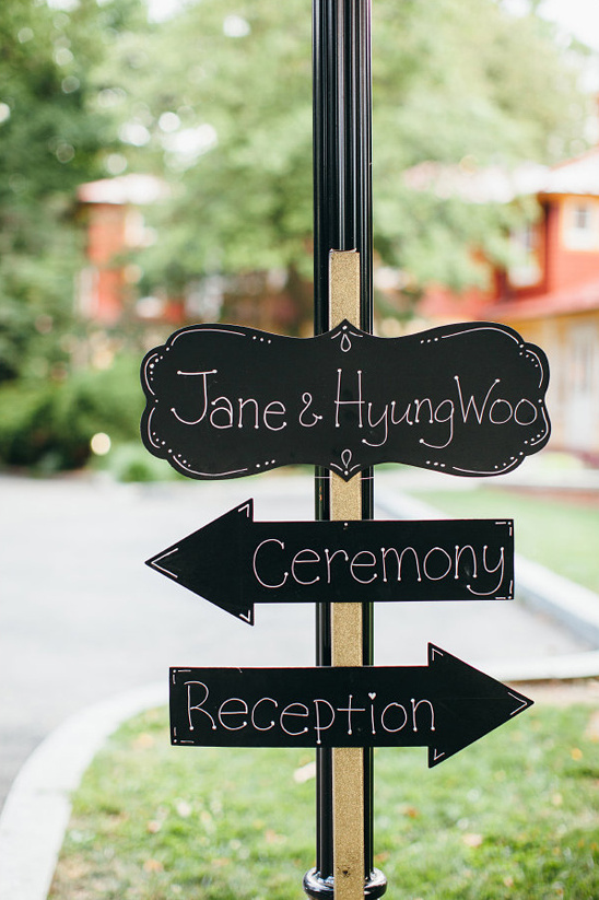 black and gold wedding sign