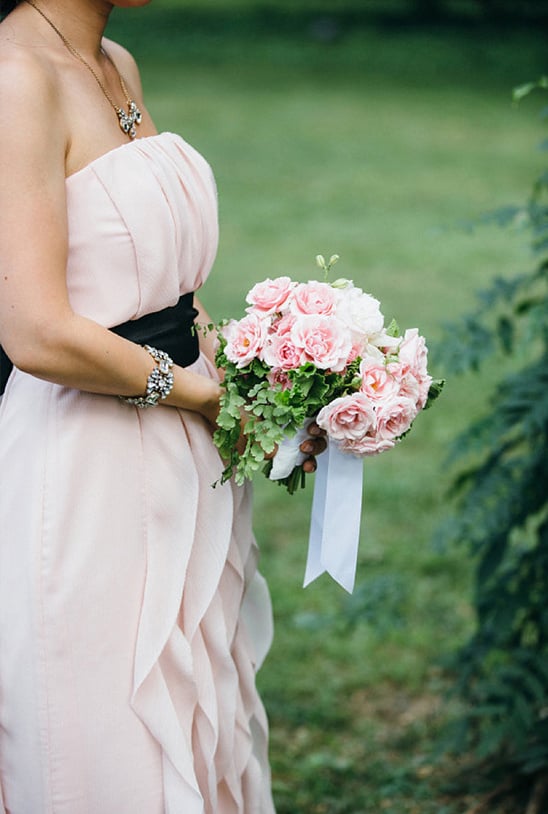 pink bridesmaid dress with black sash