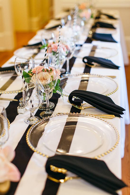 black white and gold wedding reception