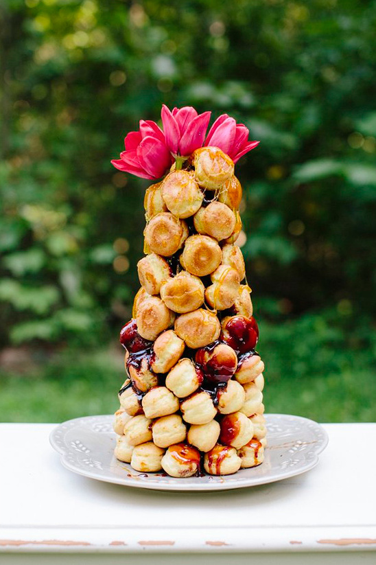 caramel drizzled cream puff tower