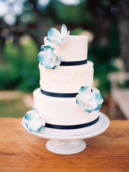 navy accented wedding cake