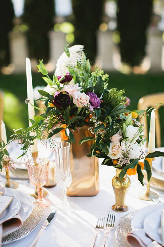 gold and purple centerpiece