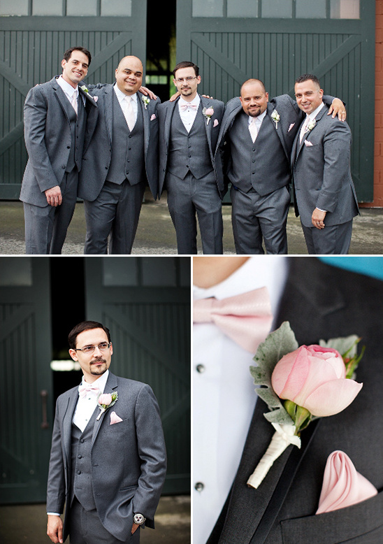 gray and pink groomsmen looks