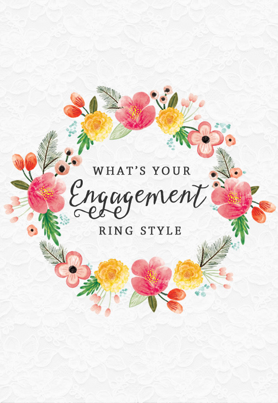Floral engagement ring style graphic with a white lace background