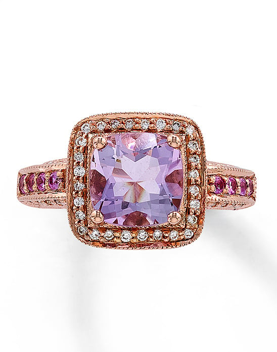 rose gold engagement ring with purple stone