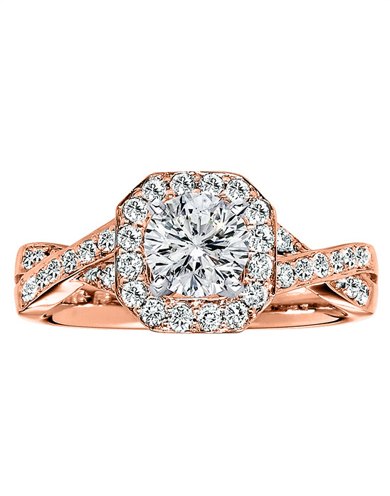 Rose gold diamond engagement ring with halo setting