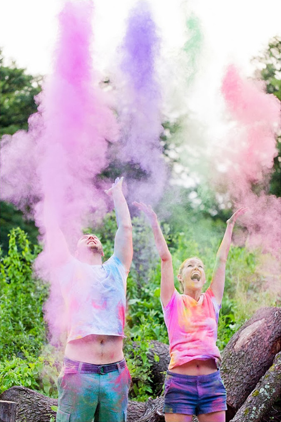colorful pwder toss engagement session