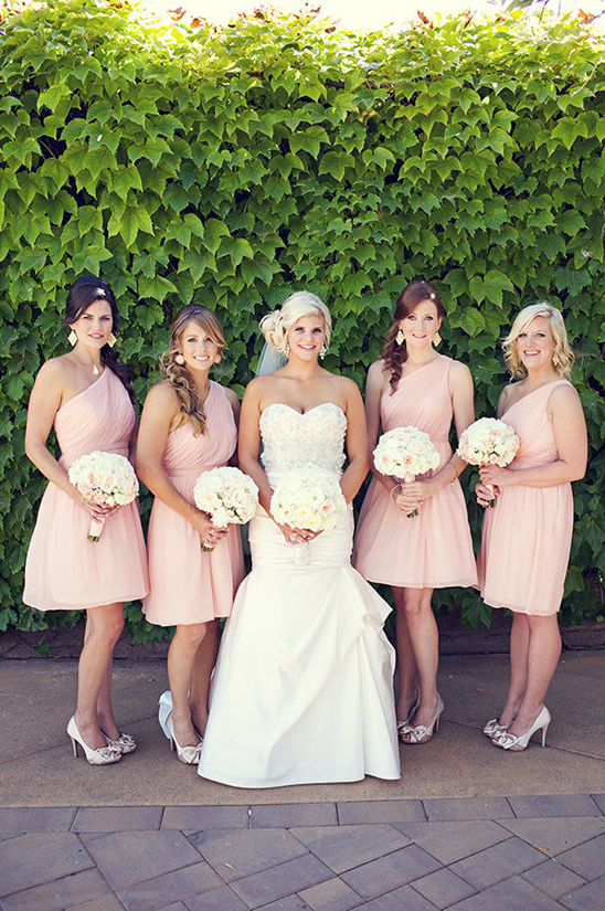 pink cocktail length bridesmaid dresses