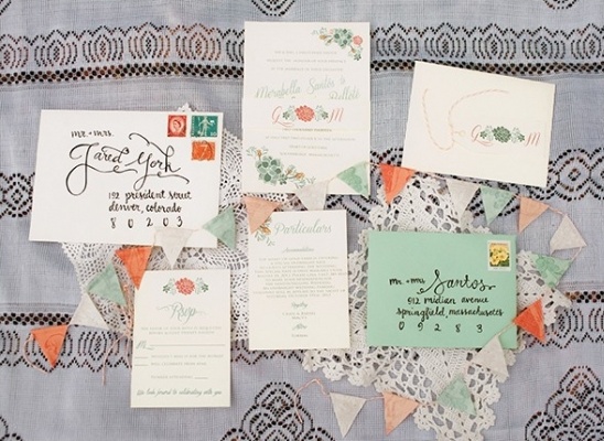 Elegant wedding invitations with calligraphy and floral details
