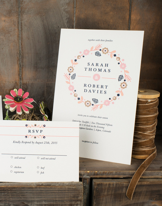 Elegant floral wedding invitation with RSVP card