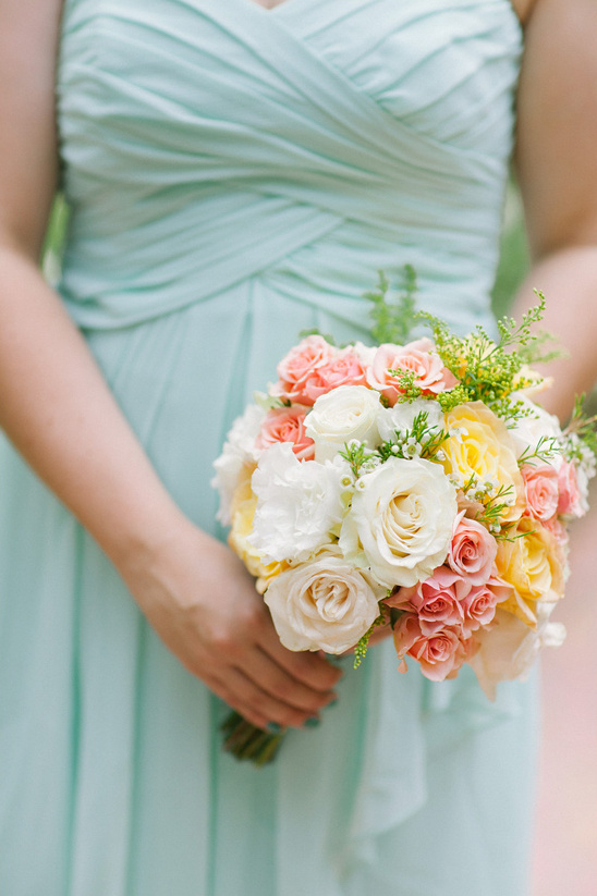 pink white and yellow bridesmaid bouquet