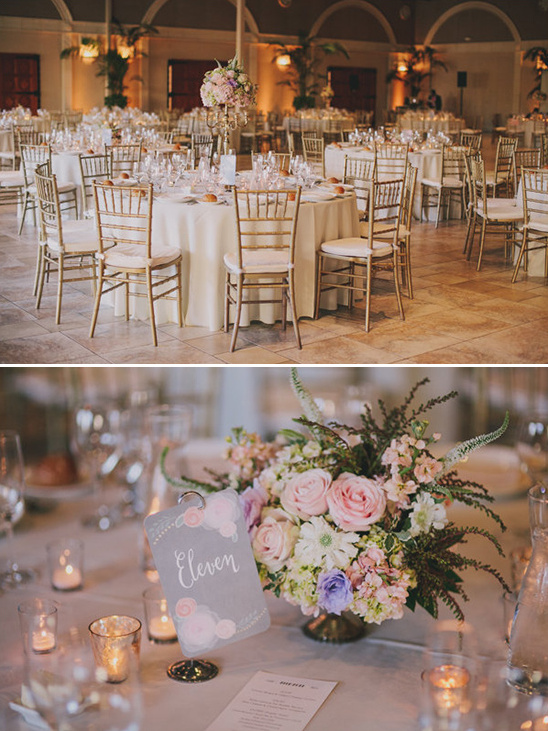 table numbers and candle lit reception tables