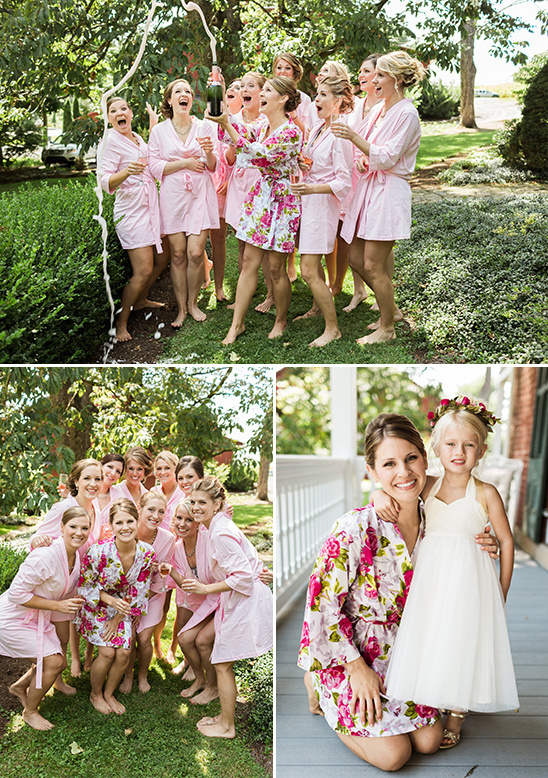 getting wedding ready robes and flower girl