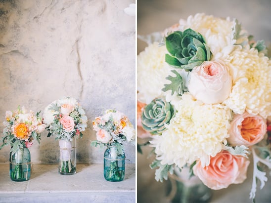 green and peach bouquets