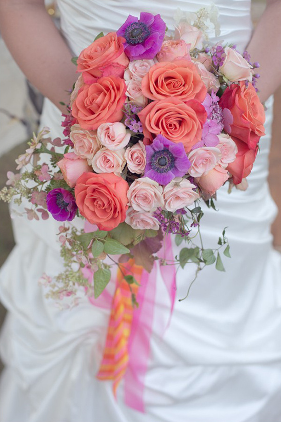 pink peach and purple wedding bouquet