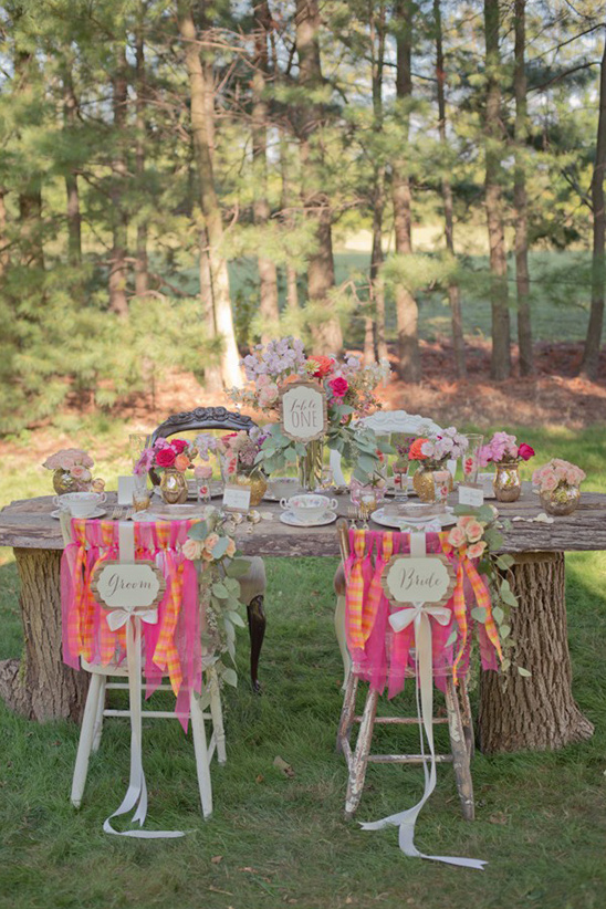 backyard wedding wood table reception idea