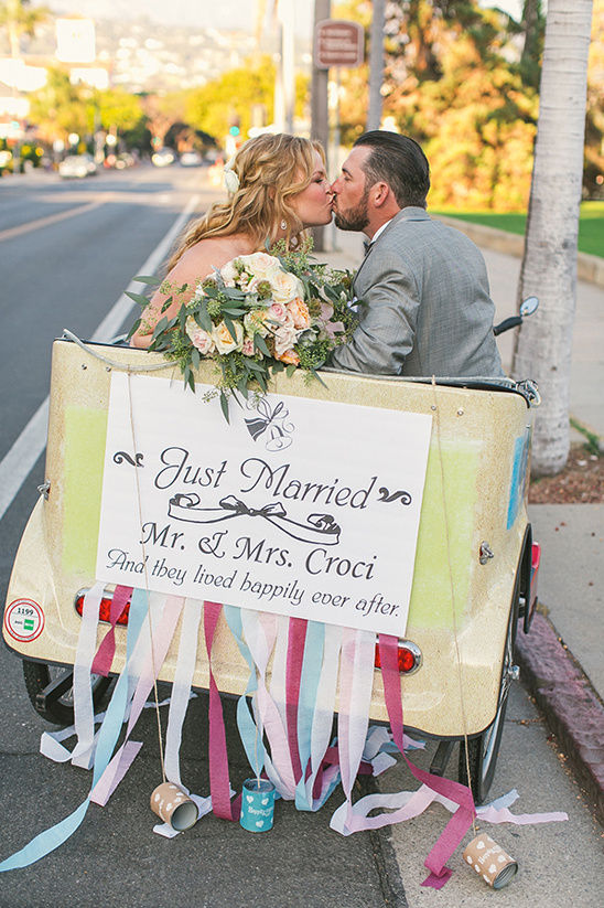cute bicycle cab just married sign