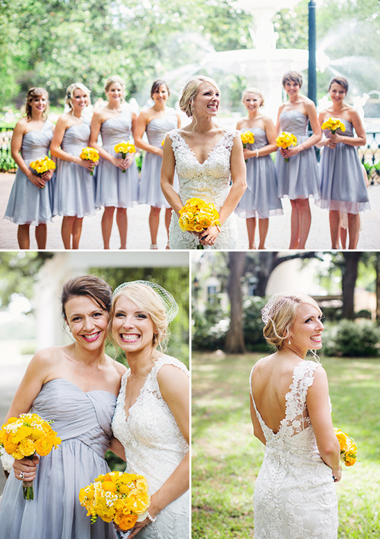 grey and yellow bridesmaids