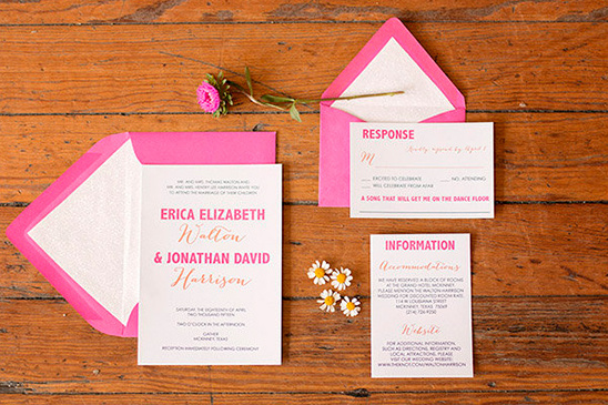 pink and orange wedding stationery by Pink Champagne Paper