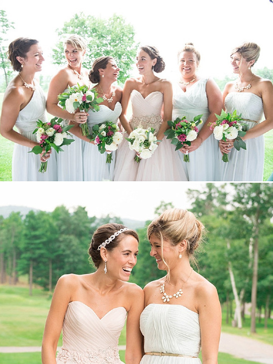 Joyful bride and bridesmaids smiling on a beautiful wedding day