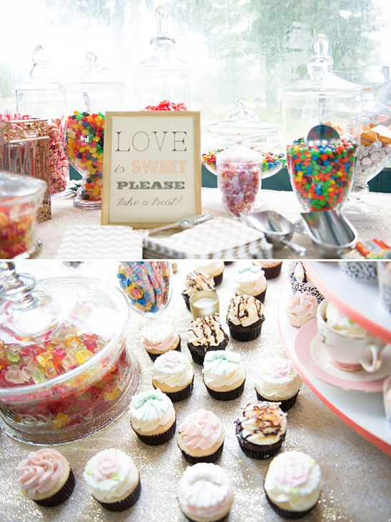 Sweet treats and candies arranged on a dessert buffet table display