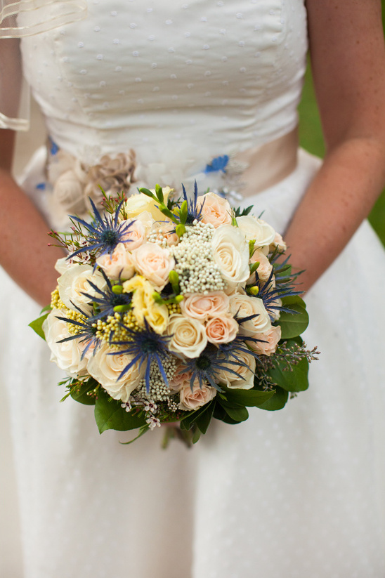 peach rose and thistle bouquet