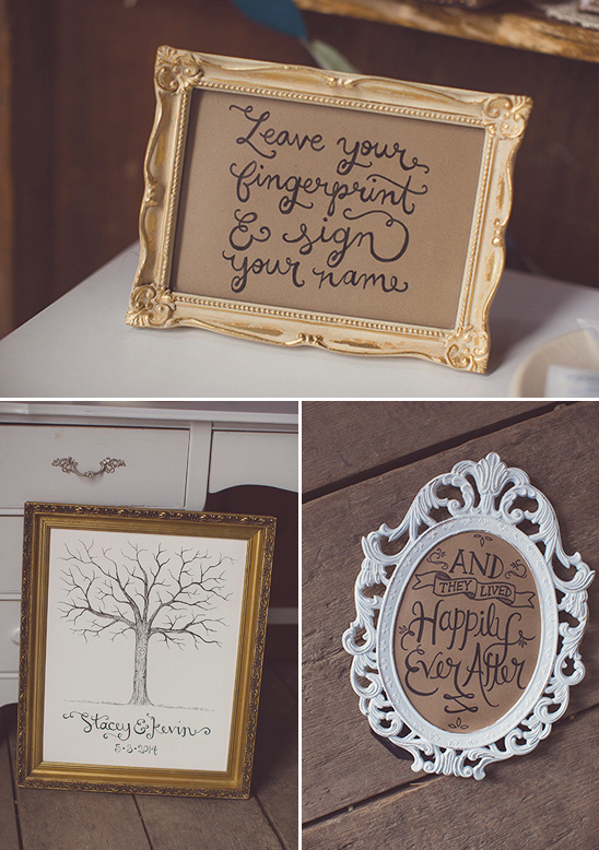 Wedding fingerprint guestbook and happily ever after signs
