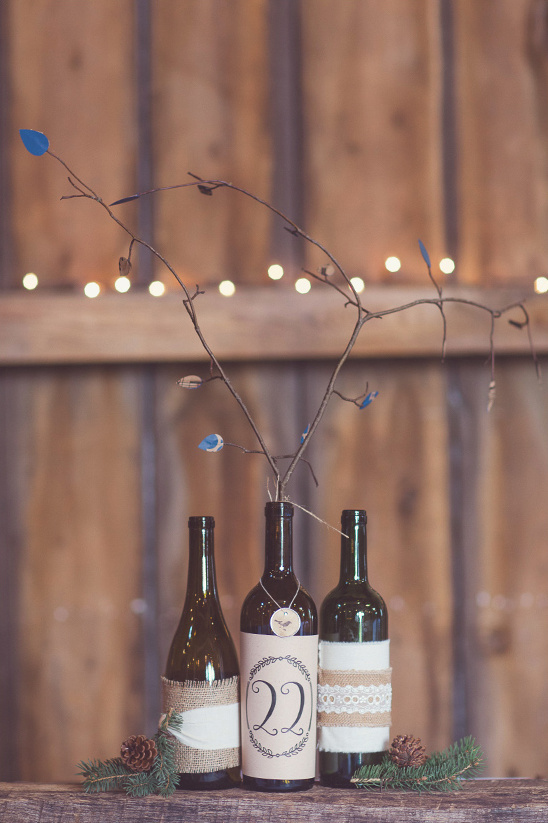 Rustic wine bottle table number 22 centerpiece decor