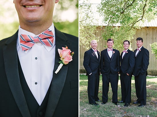 orange and blue bow ties with tuxedos