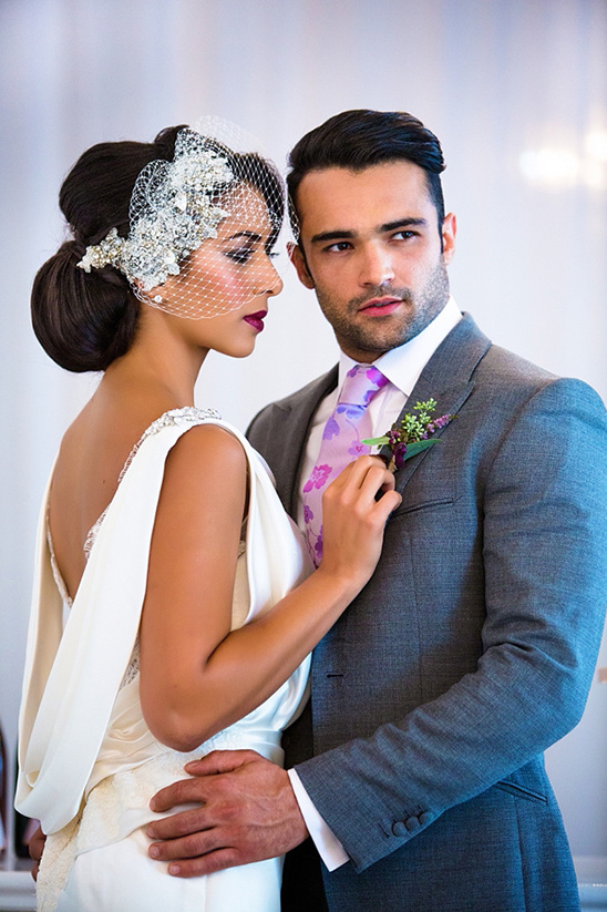 Loving bride and groom share a loving gaze on wedding day