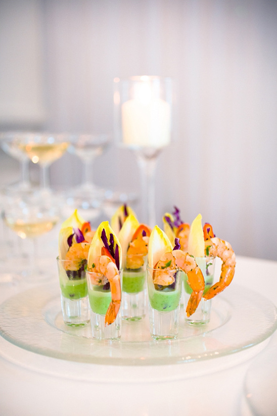 Gourmet shrimp cocktail appetizers in shot glasses
