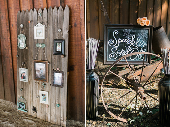 Rustic wedding decor with wood and chalkboard sign
