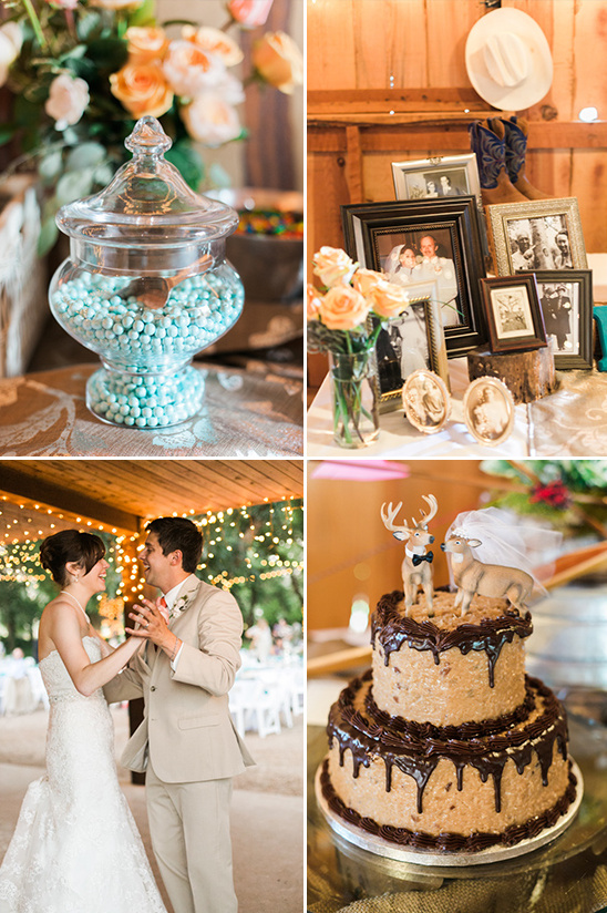 Rustic wedding decorations and wedding cake details