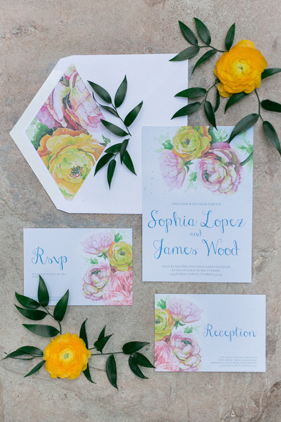 Floral wedding invitation suite with watercolor details
