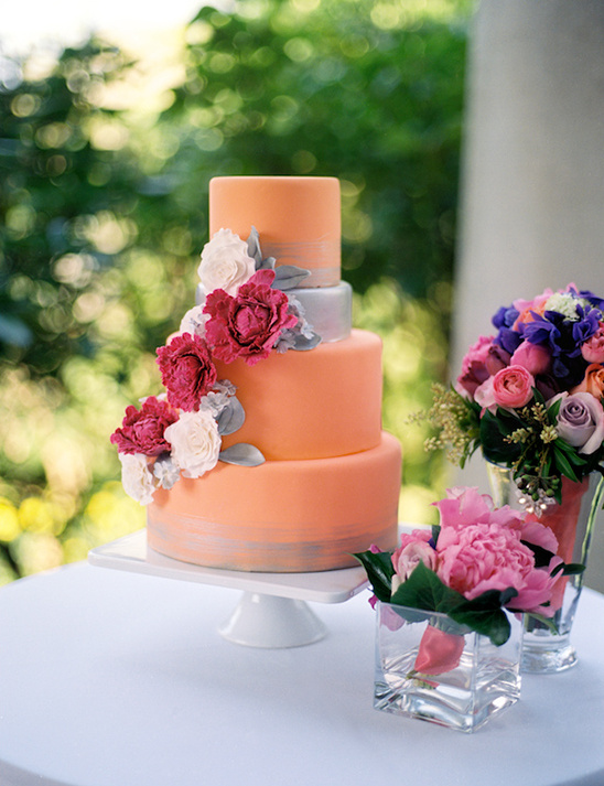peach silver wedding cake