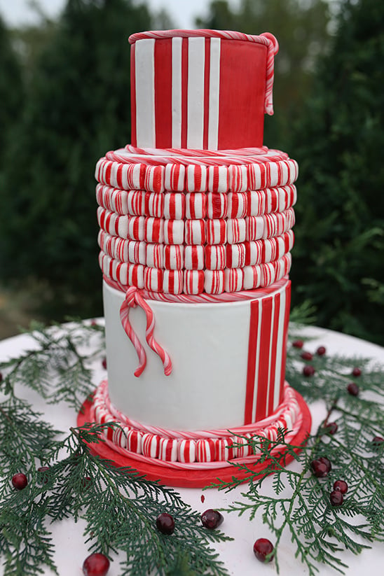candy cane inspired wedding cake