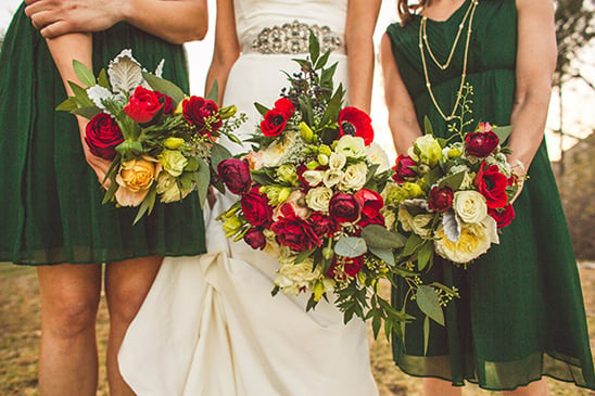 red and green bouquets