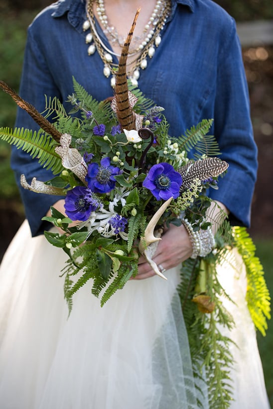 pheasant feather and floral bouquet