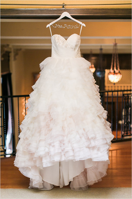 White ruffled ballgown wedding dress for Mrs Rachel